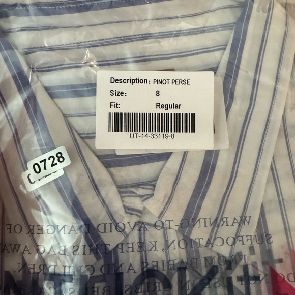 Untuckit Pinot Perse Long Sleeve Button Down Shirt Blue & White Stripe - Picture 10 of 10